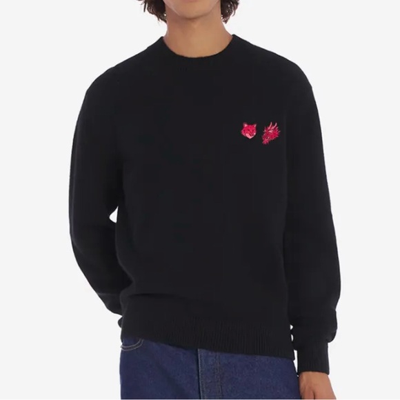 MAISON KITSUNE Black Sweater with Pink Accents